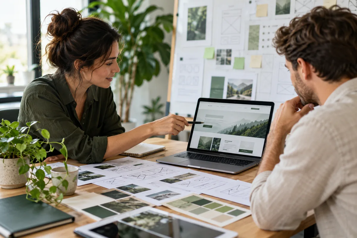 Client and designer reviewing a custom website prototype