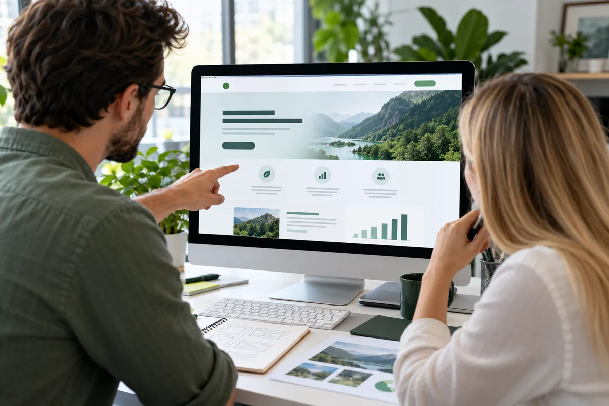 Marketing team reviewing landing-page conversion performance