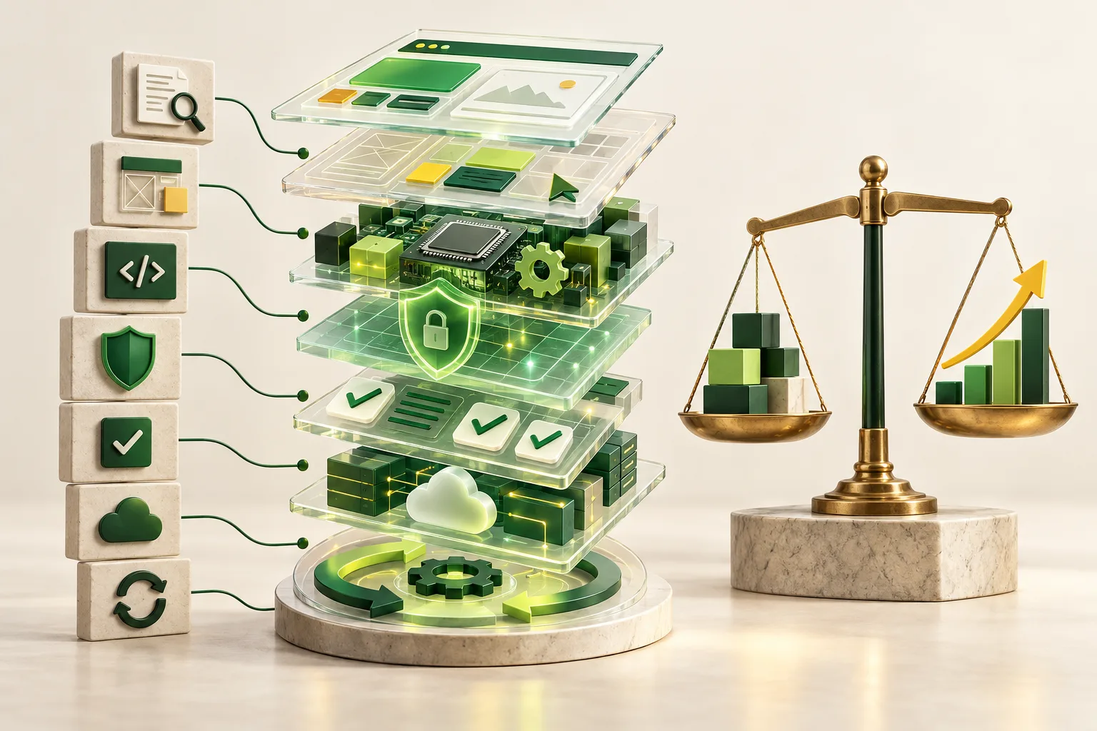 Layered custom software components balanced against long-term business value